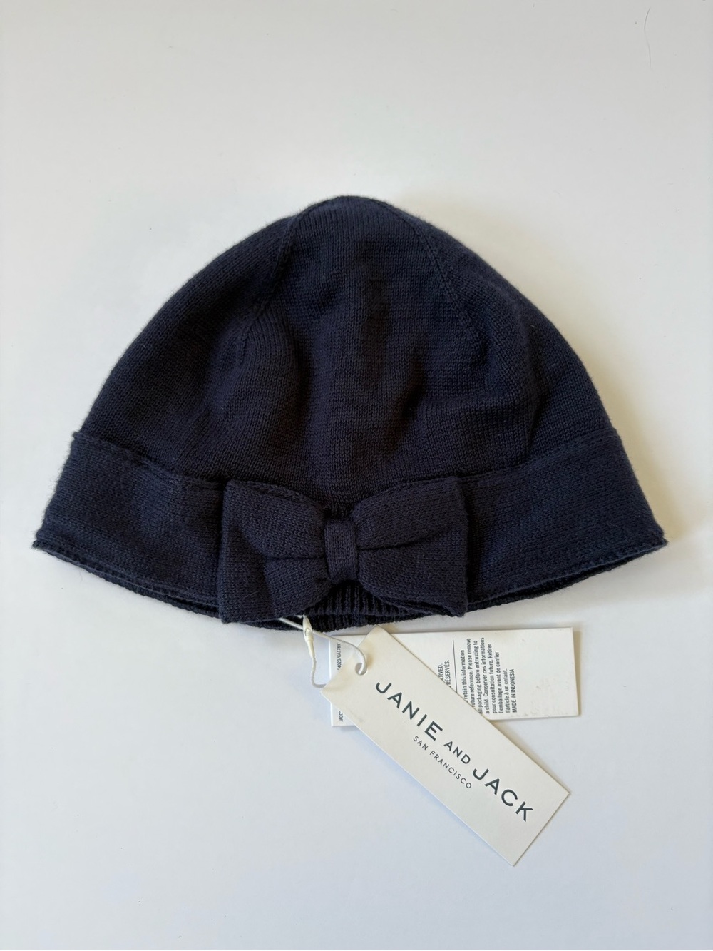 Janie&Jack Bow Front Knit Hat Navy Blue 4-5 Years NWT Preppy Classic Cotton Soft